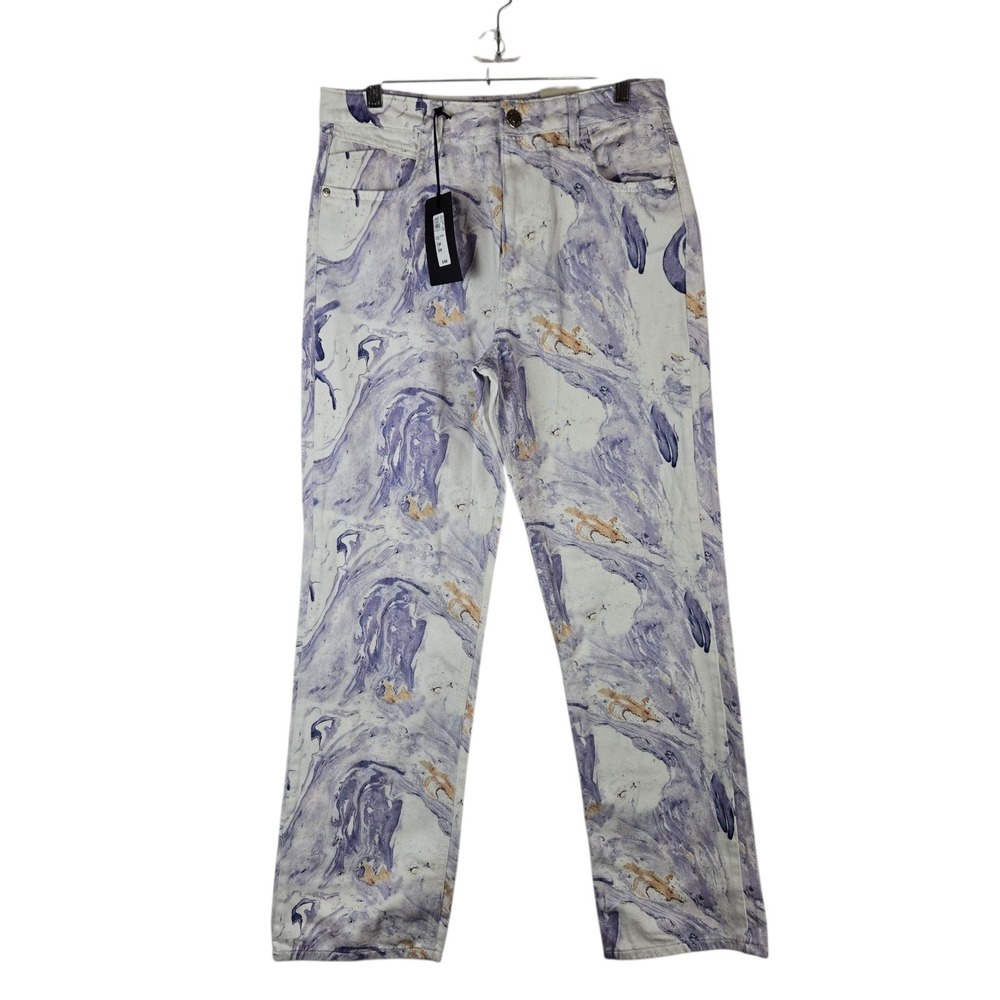 River Island Jeans Womens 12 Purple White Marble Straight Leg Streetwear‎